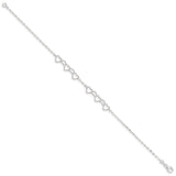 Sterling Silver 10inch Polished Fancy Heart Link Anklet-WBC-QG1254-10