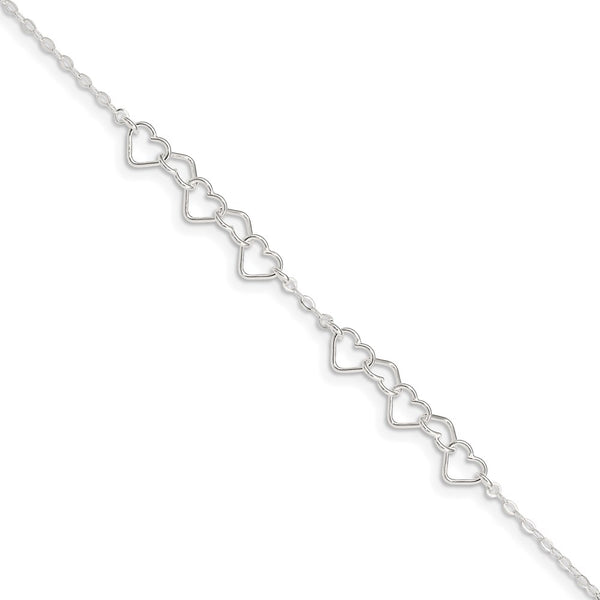 Sterling Silver 9inch Polished Fancy Heart Link Anklet-WBC-QG1254-9