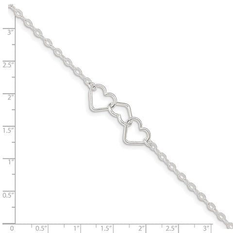 Sterling Silver 9inch Solid Polished Fancy Heart Link Anklet-WBC-QG1255-9