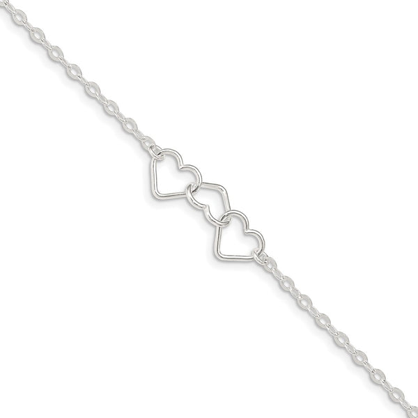 Sterling Silver 9inch Solid Polished Fancy Heart Link Anklet-WBC-QG1255-9