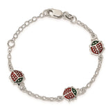 Sterling Silver Red Enamel Ladybugs Childs 5in Plus 1in ext  Bracelet-WBC-QG1334-6