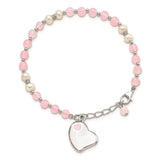 Sterling Silver Rhod-plated FWCP/Rose Quartz 6in Plus 1inext Heart Bracelet-WBC-QG1338-6