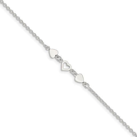Sterling Silver 8 inch Plus 1in ext.Heart Link Anklet-WBC-QG1356-9
