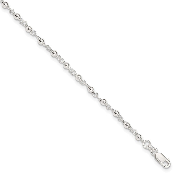 Sterling Silver Fancy Bead Anklet-WBC-QG1361-10