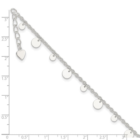 Sterling Silver Dangling Circle 9in Plus 1 in ext Anklet-WBC-QG1364-10