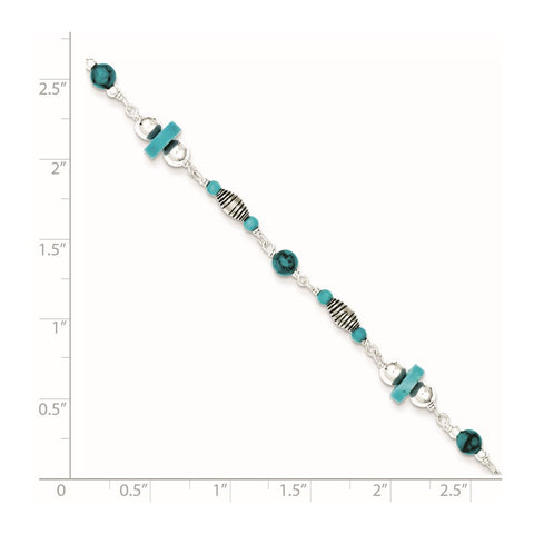 Sterling Silver Antiqued Turquoise Beaded Anklet-WBC-QG1393-9