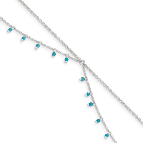 Sterling Silver Turquoise Beads Double Chain Anklet-WBC-QG1394-10
