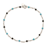 Sterling Silver Onyx/Turquoise Beads Anklet-WBC-QG1395-10