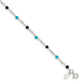 Sterling Silver Onyx/Turquoise Beads Anklet-WBC-QG1395-10