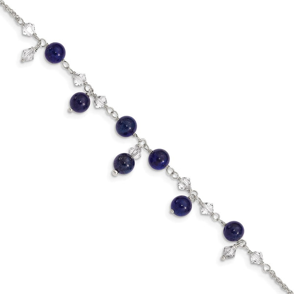 Sterling Silver Shadow Crystal/Lapis Anklet-WBC-QG1396-9