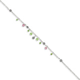 Sterling Silver Pink Crystal/Green Quartz/Peridot Beads Anklet-WBC-QG1401-9
