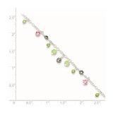 Sterling Silver Pink Crystal/Green Quartz/Peridot Beads Anklet-WBC-QG1401-9