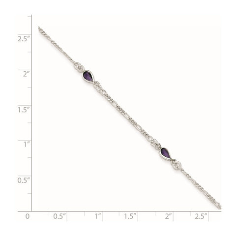 Sterling Silver Purple Glass Anklet-WBC-QG1403-9