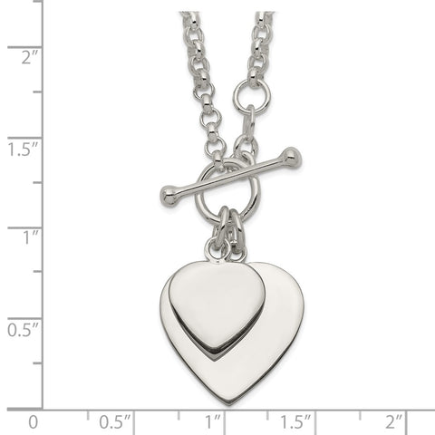Sterling Silver Engraveable Double Heart Toggle Necklace-WBC-QG1441-18