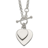 Sterling Silver Engraveable Double Heart Toggle Necklace-WBC-QG1441-18