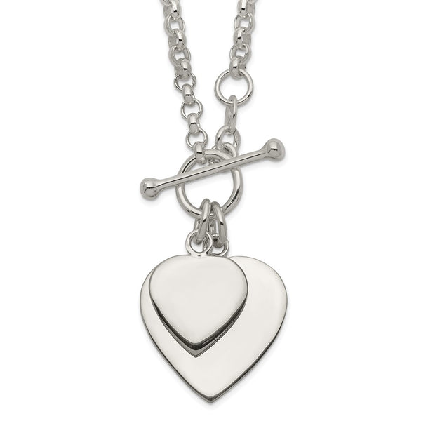 Sterling Silver Engraveable Double Heart Toggle Necklace-WBC-QG1441-18