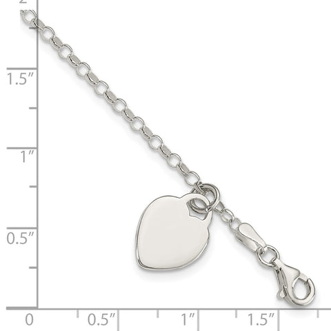 Sterling Silver Engraveable Heart 6 in Childs Bracelet-WBC-QG1446-6