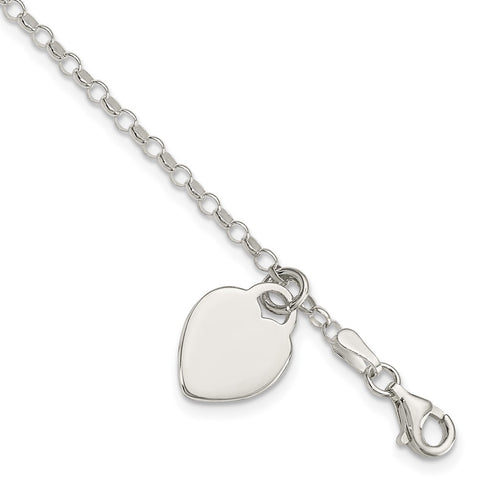 Sterling Silver Engraveable Heart 6 in Childs Bracelet-WBC-QG1446-6