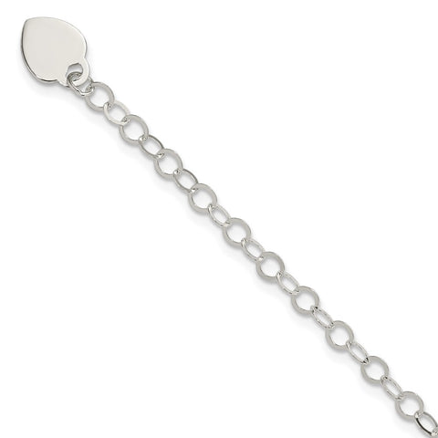 Sterling Silver Engraveable Heart Charm Bracelet-WBC-QG1449-7.25