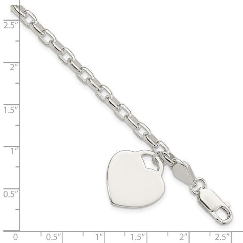 Sterling Silver 1.9mm Engraveable Heart Charm Bracelet-WBC-QG1455-8.5