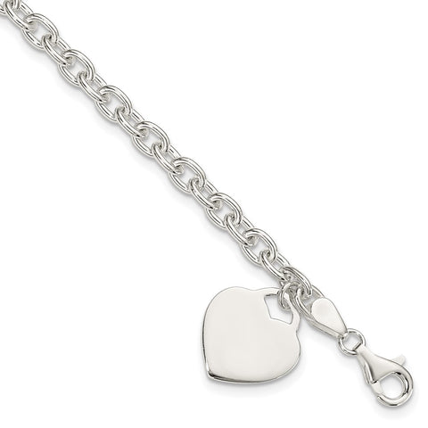 Sterling Silver 1.5mm Engraveable Heart Charm Bracelet-WBC-QG1456-8.5