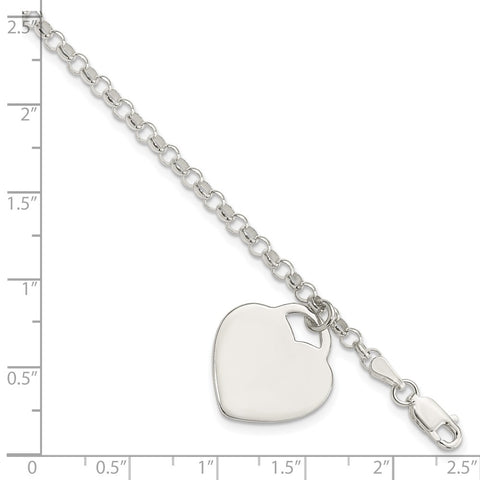 Sterling Silver Engraveable Heart Charm Bracelet-WBC-QG1471-7.25