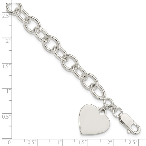 Sterling Silver Engraveable Heart Fancy Link Bracelet-WBC-QG1474-7.25