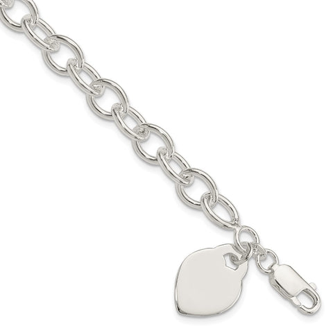 Sterling Silver Polished Engraveable Heart Bracelet-WBC-QG1475-7.25