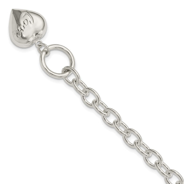 Sterling Silver LOVE Puffed Heart Charm Bracelet-WBC-QG1480-7.5