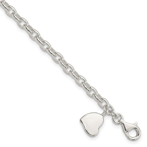 Sterling Silver Oval Rolo with Solid Engraveable Heart Bracelet-WBC-QG1575-7