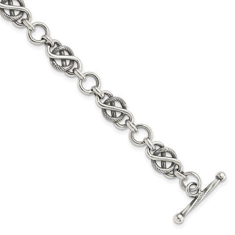 Sterling Silver Antiqued Fancy Link Bracelet-WBC-QG1607-7.5