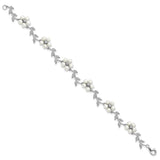 Sterling Silver Rhodium FW Cultured Pearl and CZ Floral Bracelet-WBC-QG1805-7