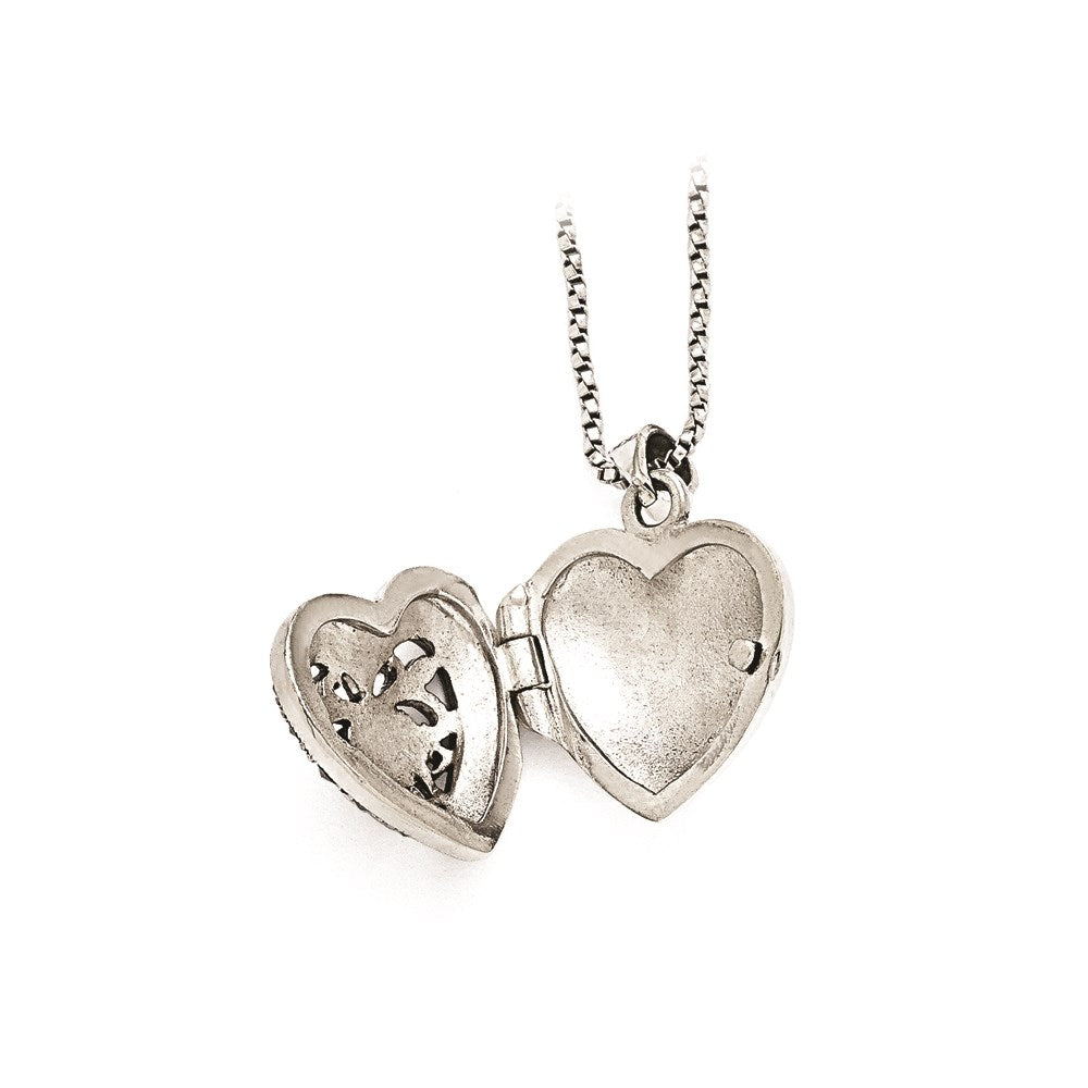Sterling Silver Marcasite Heart Locket w/Chain Necklace-WBC-QG1942-18