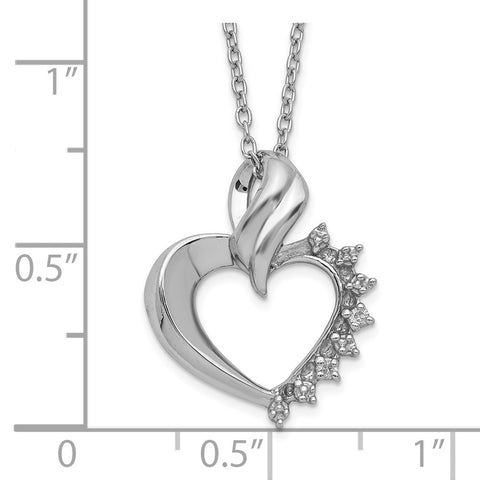 Sterling Silver Rhodium-plated Heart Diamond Necklace-WBC-QG2038-18