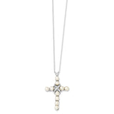 Sterling Silver Rhodium-plated CZ and FW Cultured Pearl Cross Necklace-WBC-QG2111-16