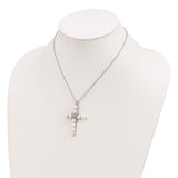 Sterling Silver Rhodium-plated CZ and FW Cultured Pearl Cross Necklace-WBC-QG2111-16