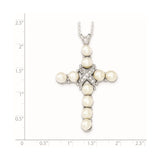 Sterling Silver Rhodium-plated CZ and FW Cultured Pearl Cross Necklace-WBC-QG2111-16