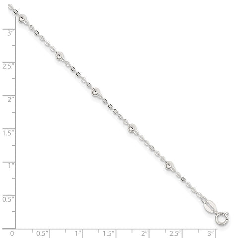 Sterling Silver 1mm Beaded Chain 9in Plus 1in ext. Anklet-WBC-QG2136-9