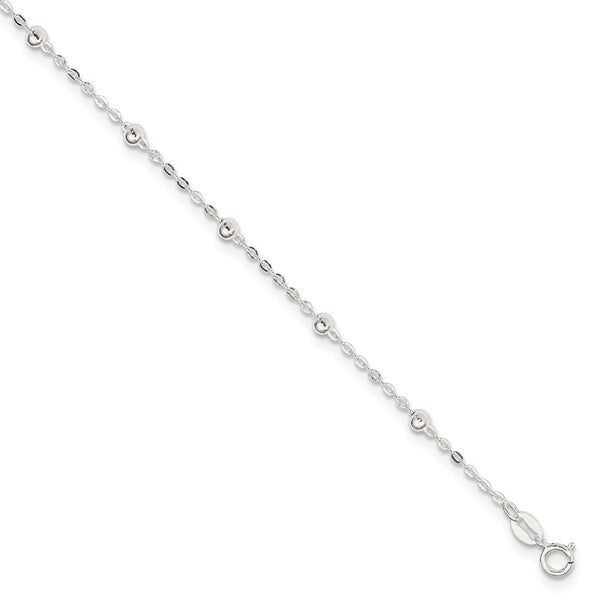 Sterling Silver 1mm Beaded Chain 9in Plus 1in ext. Anklet-WBC-QG2136-9