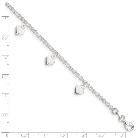 Sterling Silver Polished Hearts Anklet-WBC-QG2144-10