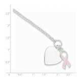 Sterling Silver Fancy Engraveable Heart with Pink Ribbon Bracelet-WBC-QG2171-7.5