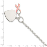 Sterling Silver Fancy Engraveable Heart with Pink Ribbon Bracelet-WBC-QG2171-7.5