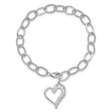 Sterling Silver Rhodium Plated Journey Heart CZ Dangle Bracelet-WBC-QG2178-7.5