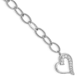 Sterling Silver Rhodium Plated Journey Heart CZ Dangle Bracelet-WBC-QG2178-7.5