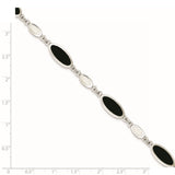 Sterling Silver Onyx and Mother of Pearl Bracelet-WBC-QG2398-7