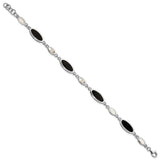 Sterling Silver Onyx and Mother of Pearl Bracelet-WBC-QG2398-7