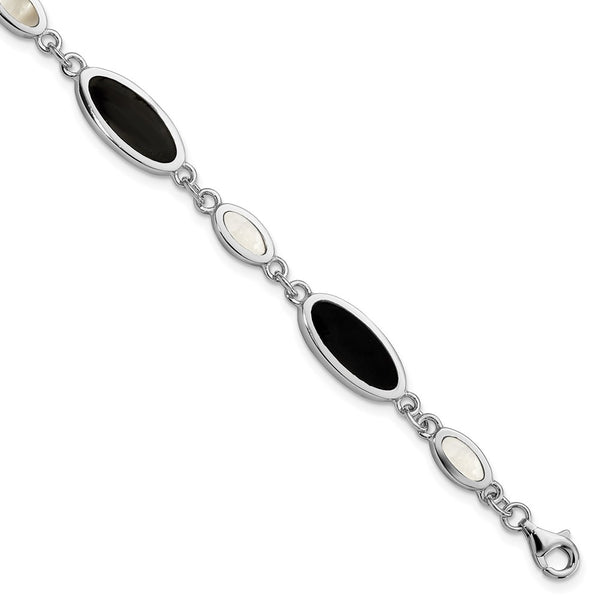 Sterling Silver Onyx and Mother of Pearl Bracelet-WBC-QG2398-7