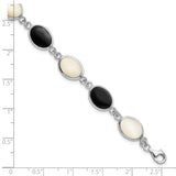 Sterling Silver Onyx and Mother of Pearl Bracelet-WBC-QG2399-7