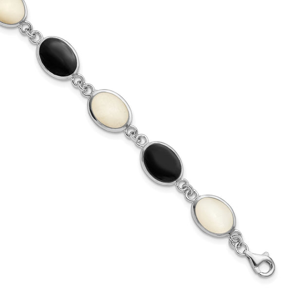 Sterling Silver Onyx and Mother of Pearl Bracelet-WBC-QG2399-7