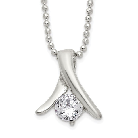 Sterling Silver CZ Necklace-WBC-QG2599-18